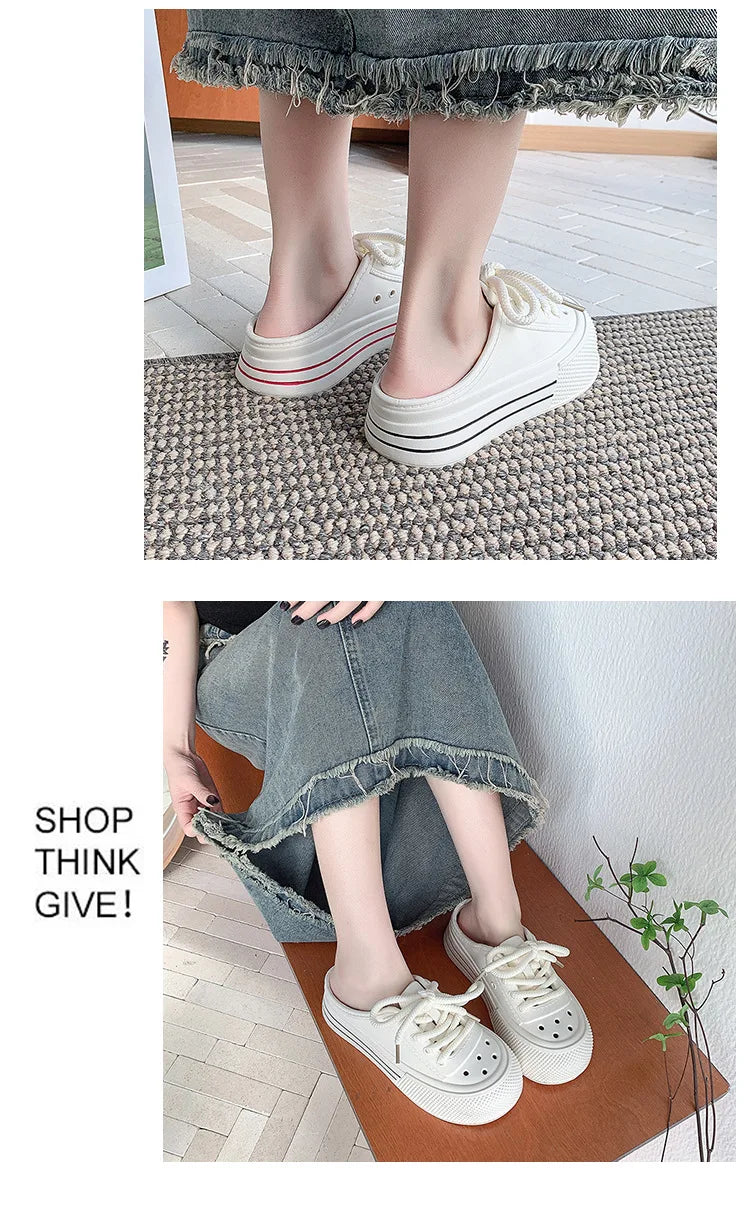 Women Fashion Clogs Lace-up Platform Slippers Summer Shoes Soft EVA Anti-slip Female Beach Street Slides Thick Sole Sandals