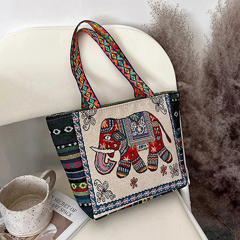 Animal Ethnic Style Handbag Trendy Elephant Embroidery Handbag Owl Canvas Women Shoulder Bags Women Tote Bag