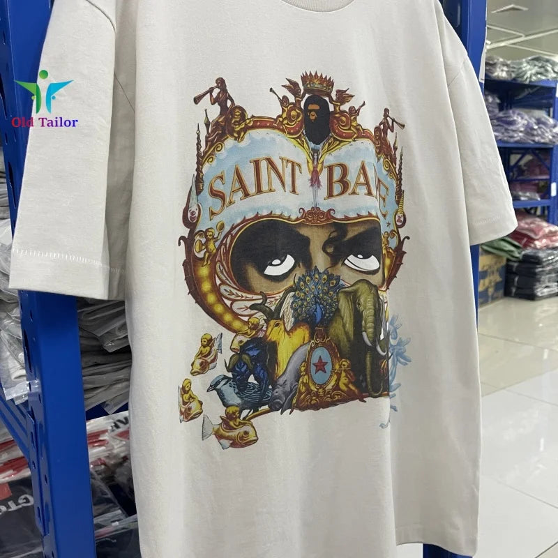 Saint 25SS Dangerous Journey Vintage Print Pattern Fashion T-shirt Short Sleeve  Summer Mens Womens Tops TEE