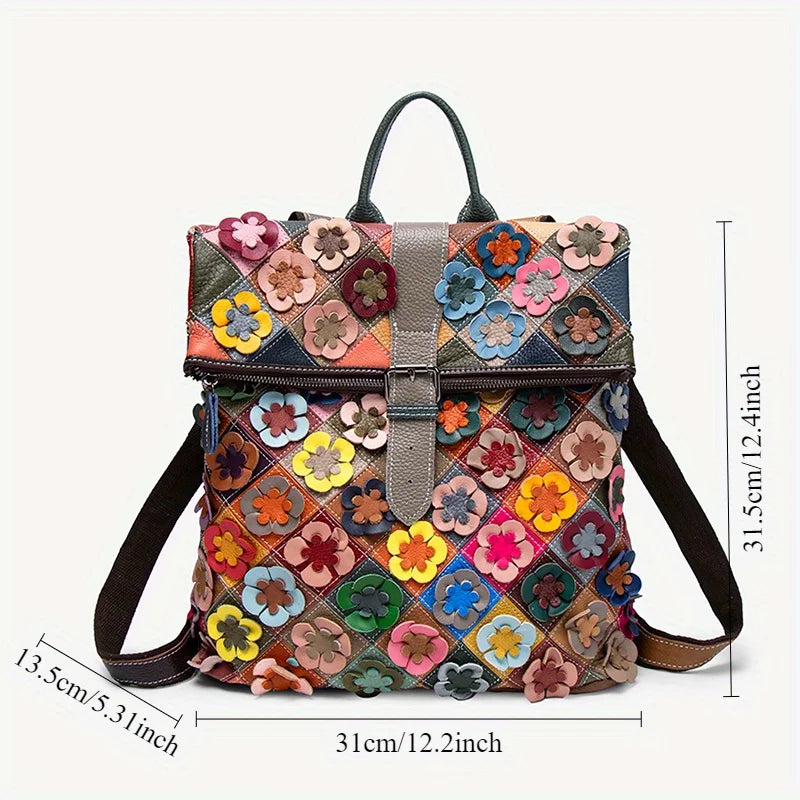 Handmade bag, three-dimensional floral romantic backpack, colorful patchwork retro backpack, luxurious travel experience