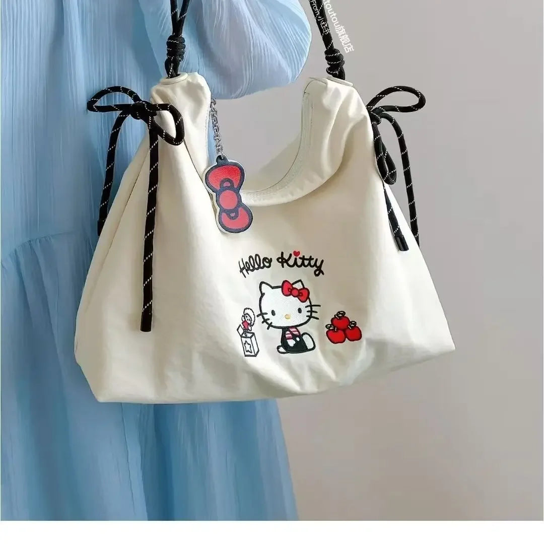 Sanrio Embroidered Canvas Shouler Bag for Women Girl College Student Cute Large Capacity Tote Durable Fashion
