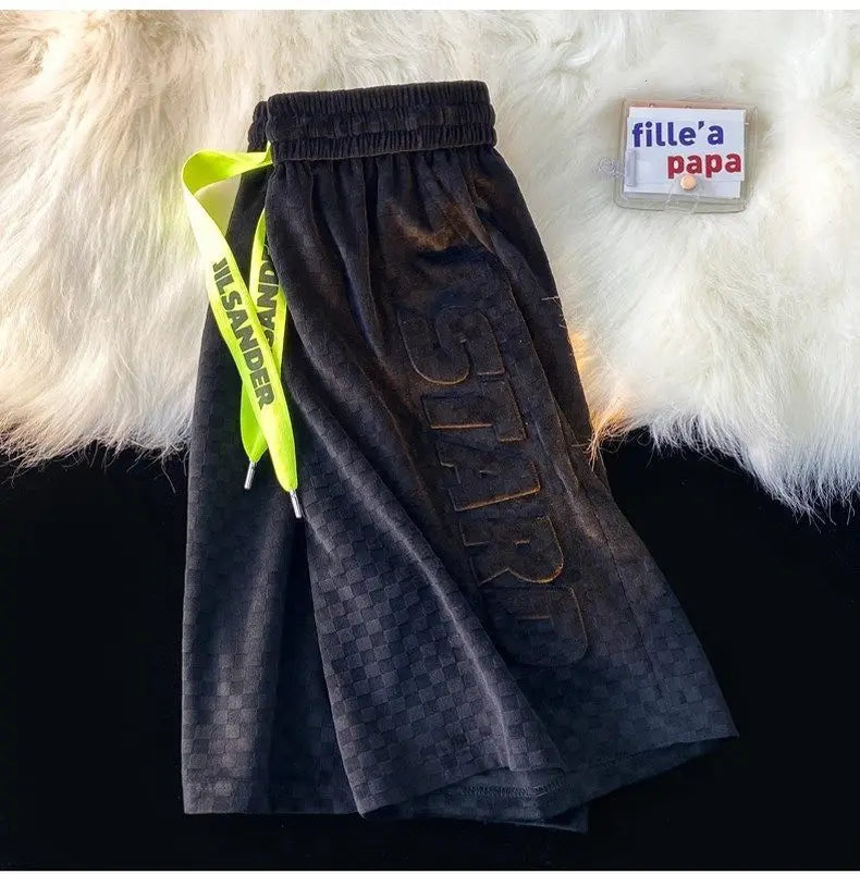 High Street Foam Letter Velvet Shorts Men's Fashion Casual Summer Loose Sports Shorts
