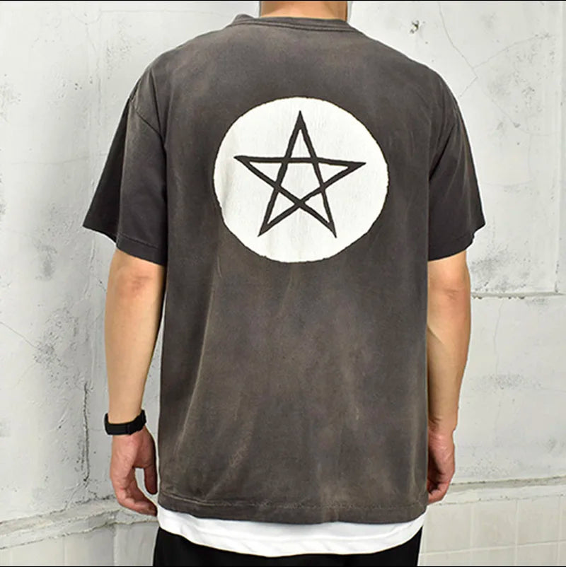 Vintage Series Saint Round Neck Sexy Robot Printed Casual High Quality Oversized T Shirt Harajuku Streetwear Men