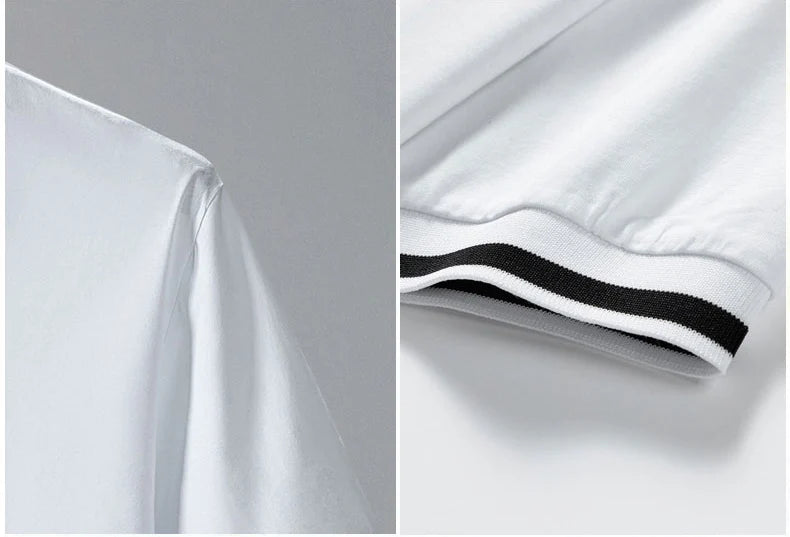 TFETTERS Men's Summer Polo Shirt Top Short Sleeve Turn Down Collar Solid Color Cotton White Casual T Shirt for Men Clothes