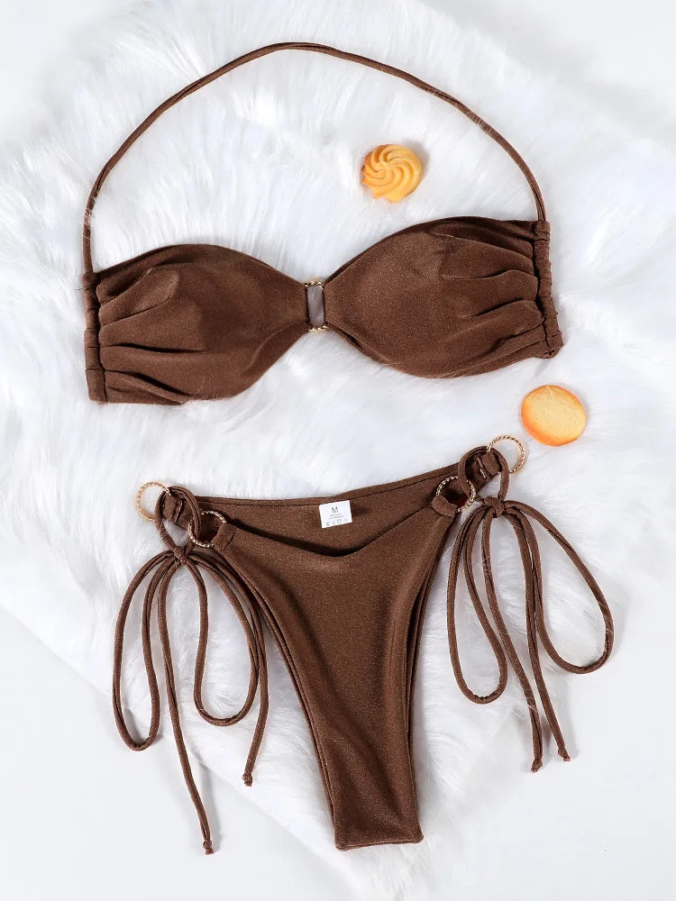 Miyouj Push Up Bikinis New Two Piece Suit 2025 Bathsuit Sexy Bikini Sets Hollow Out Swimsuit String Bathwear Low Waist Swimwear