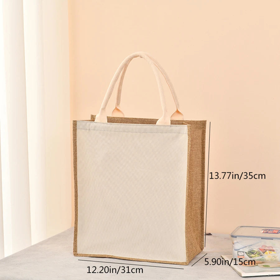 Simple solid color large capacity women's handbag reusable imitation linen zipper handbag commuting bag shopping bag