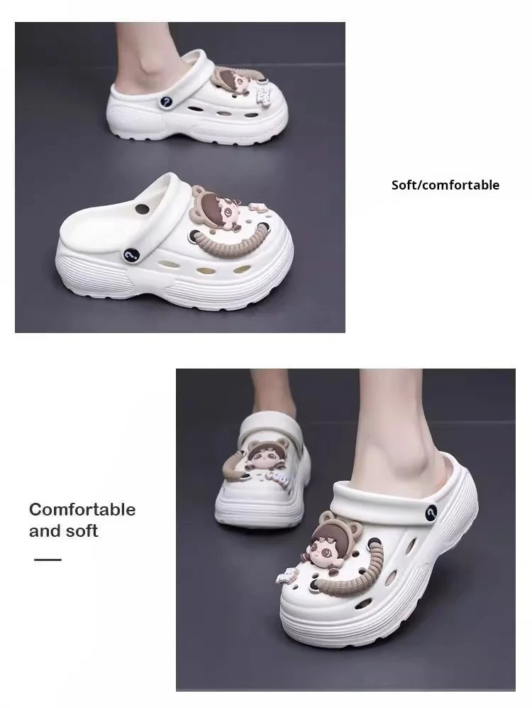 New summer cute little person hole shoes women's shoes breathable thick sole comfortable slippers beach shoes sandal Platform