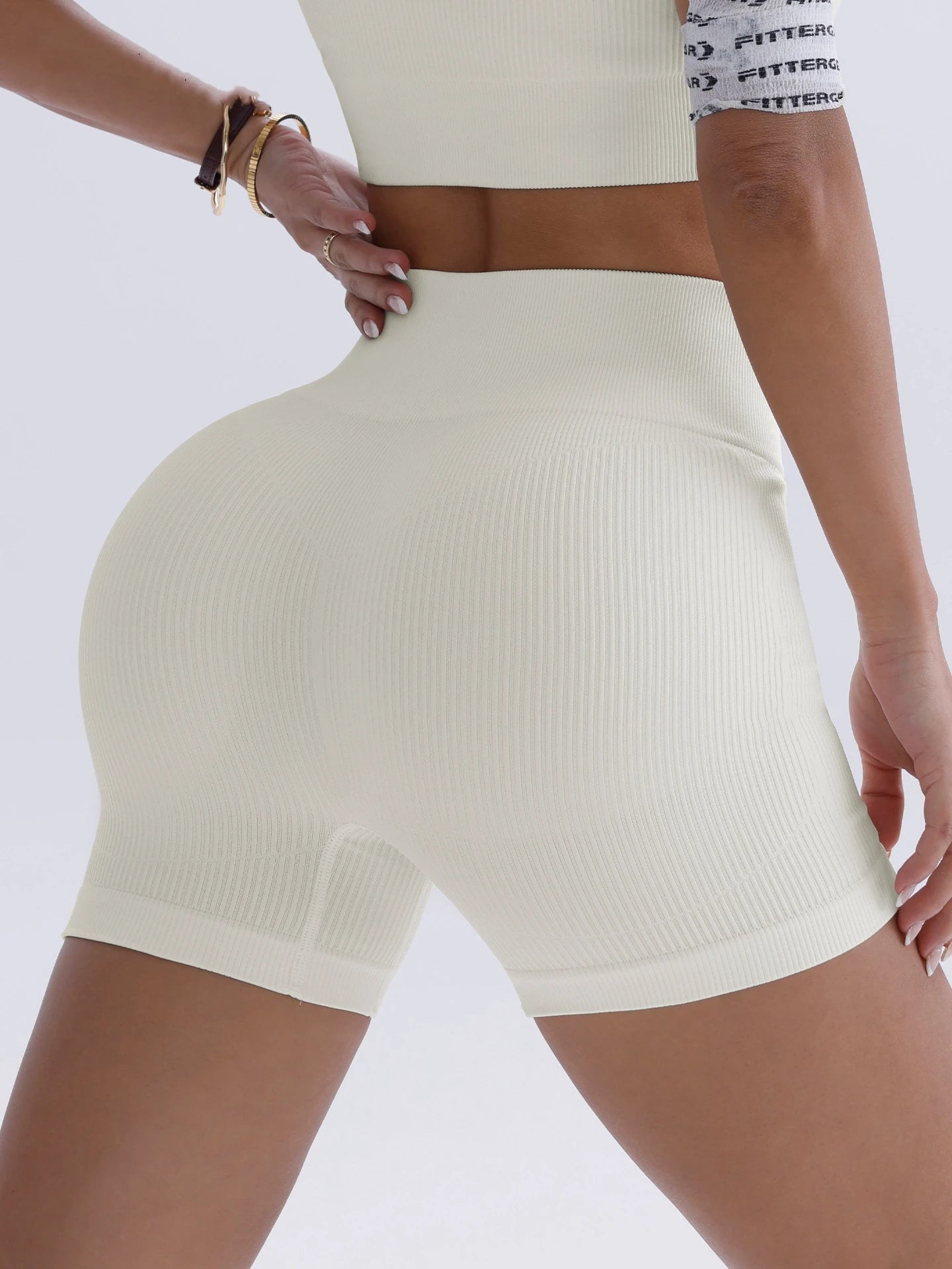 High-waisted Yoga Pant For Women, Designed To Lift And Shape, Tight-fitting With Solid Color And Ribbed Texture, Sports Shorts