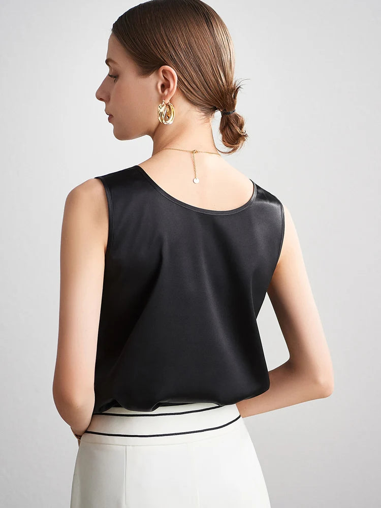 SuyaDream. Débardeur basique confortable pour femmes, 100% soie véritable, t-shirt Chic sans manches à col rond, gilets d'été solides 2025, blanc, rose, Beige