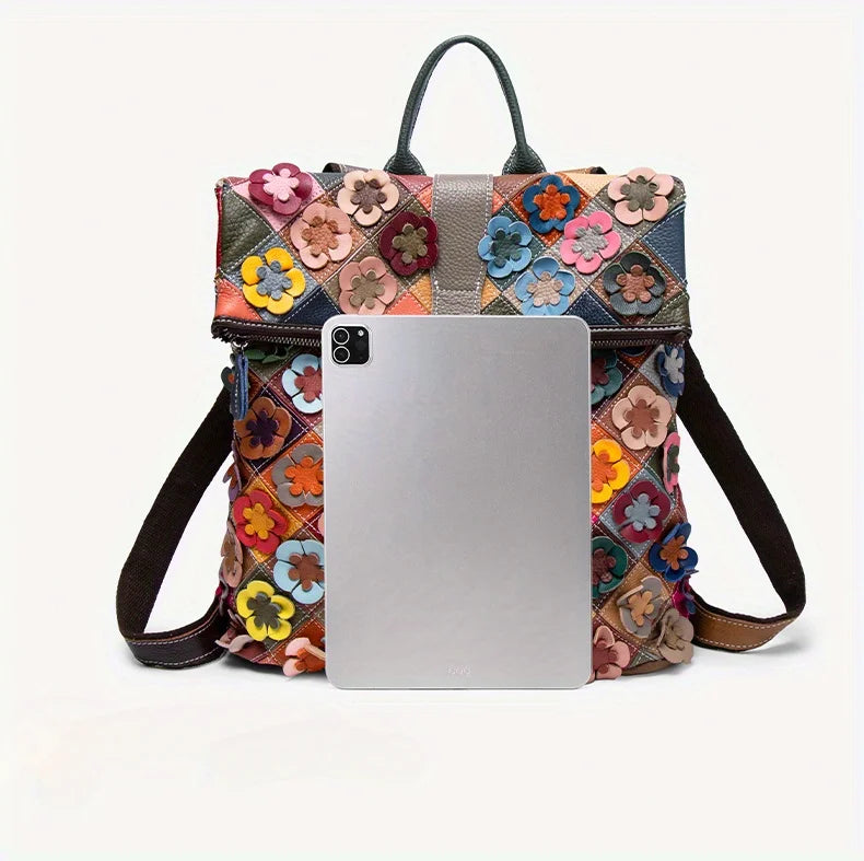 Handmade bag, three-dimensional floral romantic backpack, colorful patchwork retro backpack, luxurious travel experience