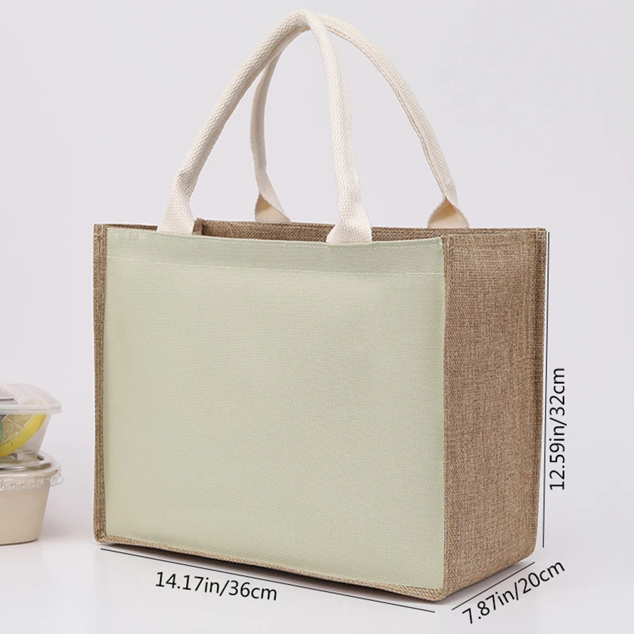 Simple solid color large capacity women's handbag reusable imitation linen zipper handbag commuting bag shopping bag