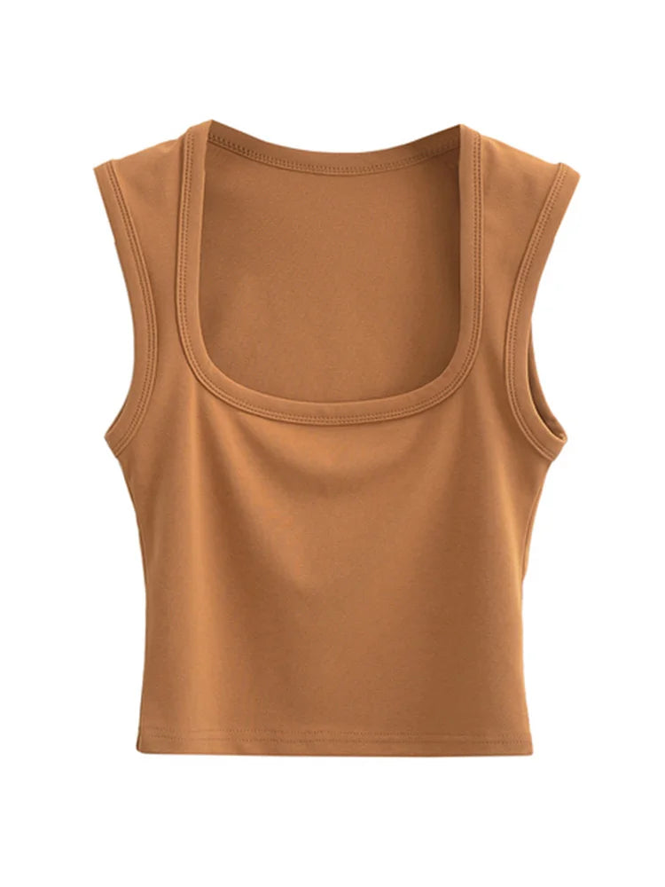 Deep Square Collar Vests 2025 Summer New Fashion Sexy Women's Crop Tops Sling Vest Camis