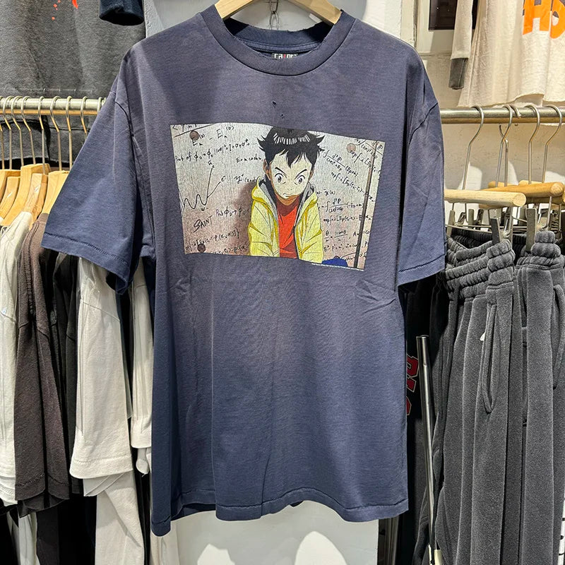 Saint High Quality Casual Loose Smiling Print Men T Shirt