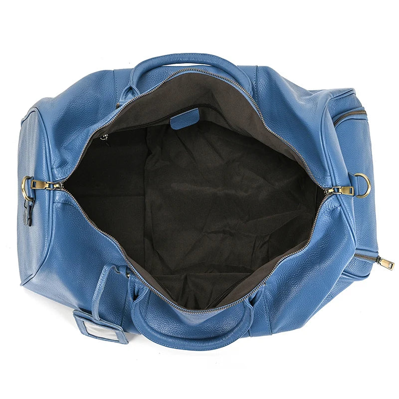 Sac de voyage en cuir véritable de grande capacité pour hommes et femmes, en cuir de vache noir souple, polochon de voyage décontracté, grand sac à bandoulière pour week-end