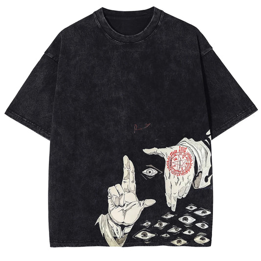 Anime Hellsing Alucard Graphic T Shirt Men Vintage Washed Manga T-shirts Short Sleeve Street Harajuku Casual Cotton Male Tops