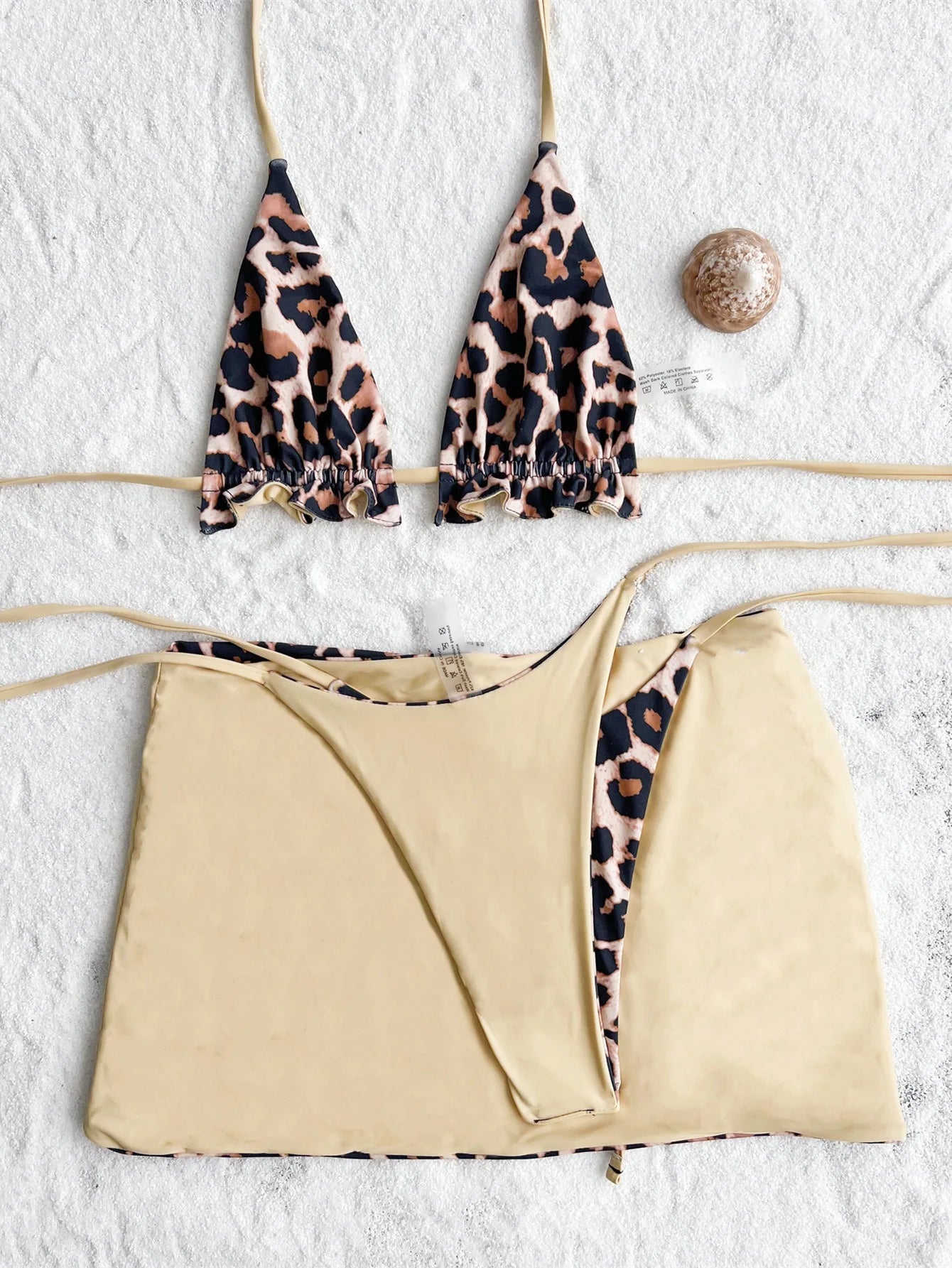 Reversable Swimsuit 2025 New Summer 3pcs Set Leopard female Swimsuit Top Bottom bikinis Cover Ups Tong Biquinis Swiming Suit