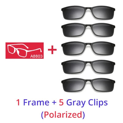 Ralferty – lunettes de soleil polarisées pour hommes et femmes, 5 en 1, Clip magnétique, lunettes de vue TR90, Prescription optique, montures, Clips magnétiques