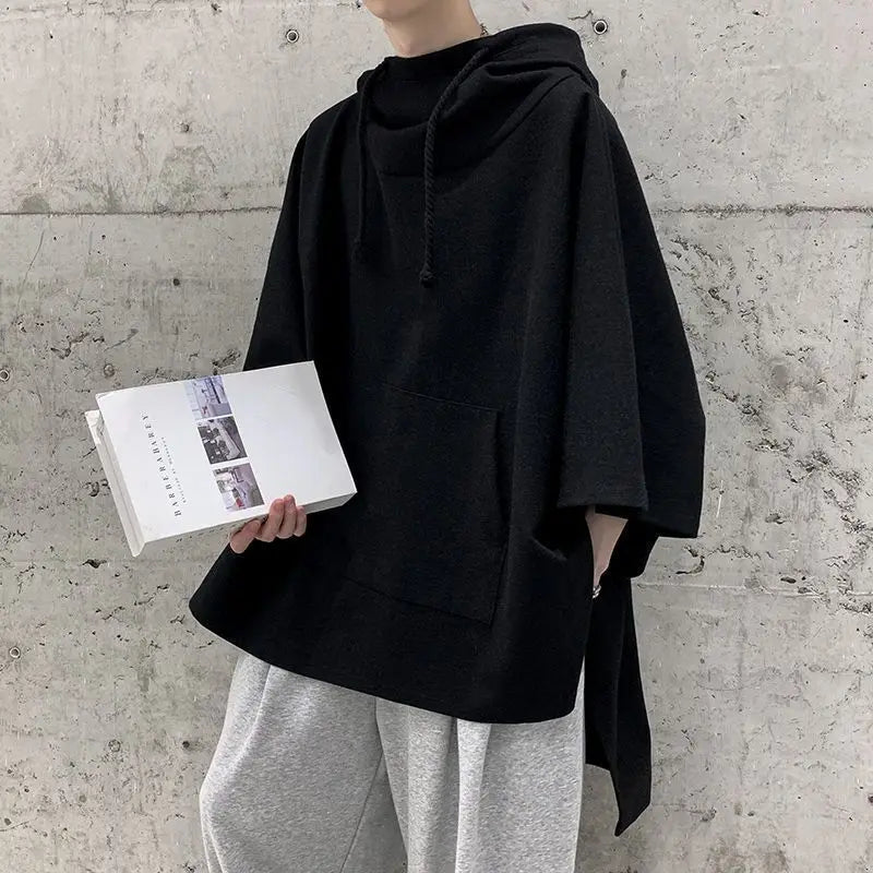 Fashion Irregular Batwing Sleeve Hoodies Sweatshirts Men Clothing 2025 Spring Summer Loose Casual Tops Asymmetrical Sweatshirts