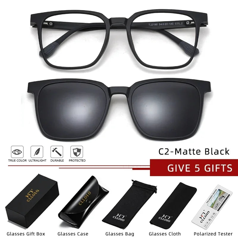 CLLOIO Magnetic Clip Optical Sunglasses Men Polarized Myopia Prescription Glasses Anti Blue Light Reading Glasses for Women 2190