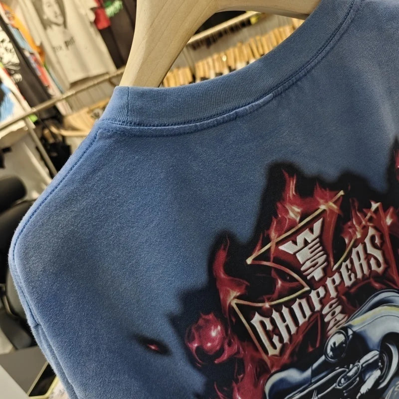Vintage West Coast Choppers Printed T-Shirt Men's 100% Cotton Breathable Retro Biker Style Loose Fit Casual Streetwear