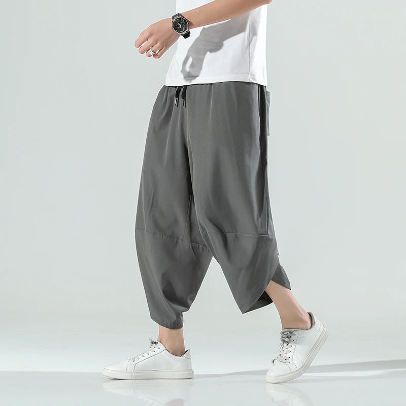 2023 Summr Men Chinese Style Harem Pants Men Streetwear Breathable Beach Pants Male Casual Calf-Lenght Trousers M-5xl