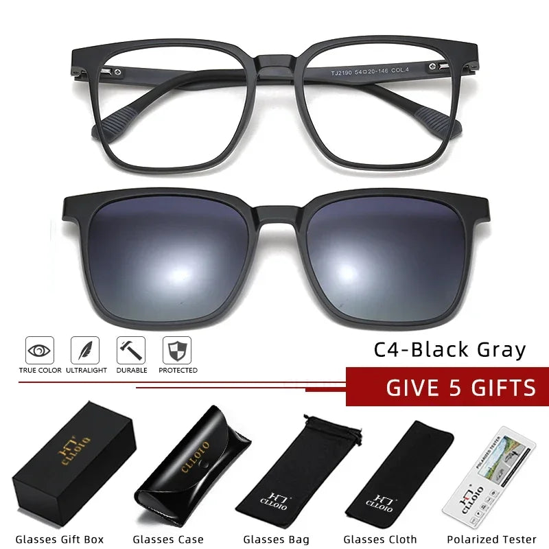 CLLOIO Magnetic Clip Optical Sunglasses Men Polarized Myopia Prescription Glasses Anti Blue Light Reading Glasses for Women 2190