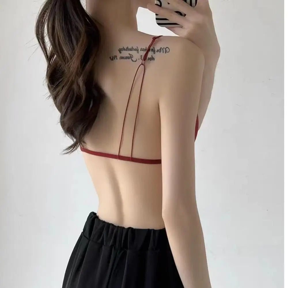Fachion Triangle Bras for Women Beauty Back Thin Strape French Style Bra Solid Color Lingerie Deep V Bralette Summer