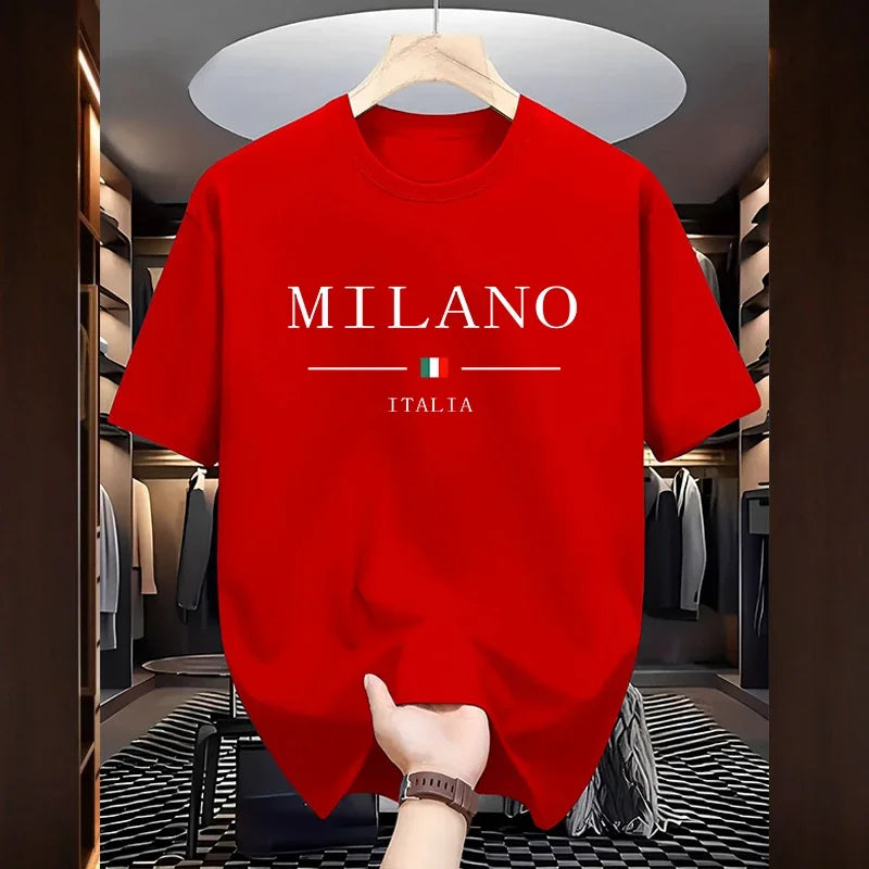 Italy Fashion Mens Cotton T-shirt Spring Summer Daily Casual Fashion O-neck Short Sleeve Top Male Home Outdoor Comfort Soft Tees