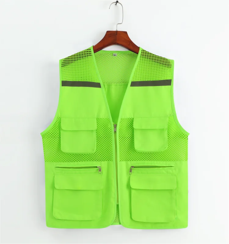 Customized construction site defense worker labor clothing reflective mesh breathable vest with multiple pockets vest
