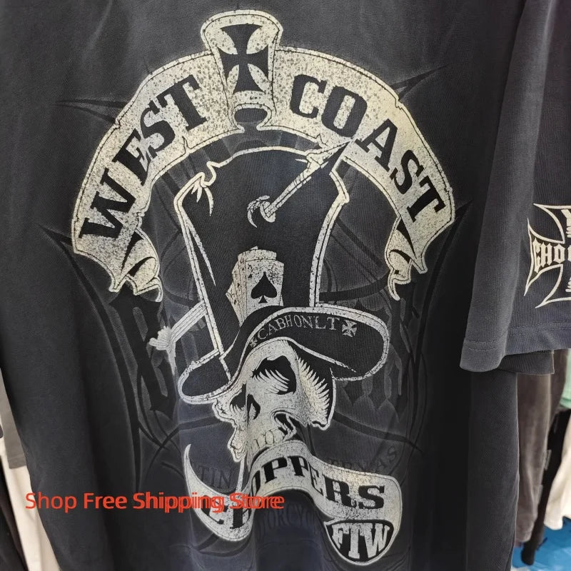 Vintage West Coast Choppers Printed T-Shirt Men's 100% Cotton Breathable Retro Biker Style Loose Fit Casual Streetwear