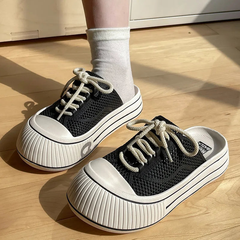 Women's Canvas Slip-On Summer oes Breathable Thi Bot Casual Net oes Sports Anti-Slip f Slippers Sandals