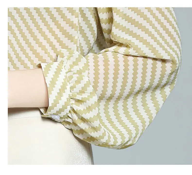 Spring Summer Women Chiffon Shirt Stripe Loose Long Sleeve Bow Office Fashion Urban Cardigan Elegant Women's Blouses 2022 5XL