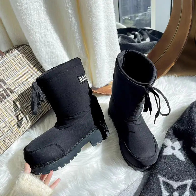 Brand Big Head Ugly Snow Boots Winter Waterproof Non-slip Drawstring Thick Bottom Warm Heightening Short Boots Women's Ski Boots