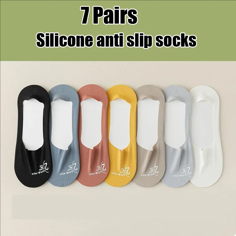 5/7 Pairs Men's Socks Cotton Breathable Summer Ultra-thin No Show Ice Silk Sock Silicone Non-slip Bottom Absorb Sweat Boat Sock