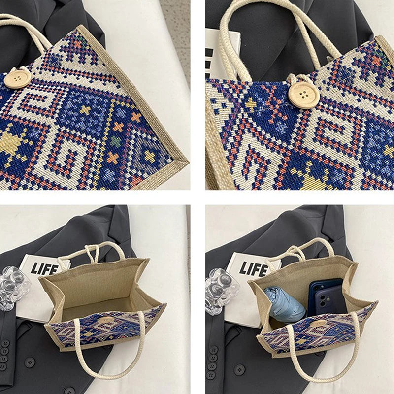 Canvas Bags For Women Shoulder Bag Retro Casual Tote Handbags Ethnic Style Large Capacity Hand Bags Japanese Style Student Bag