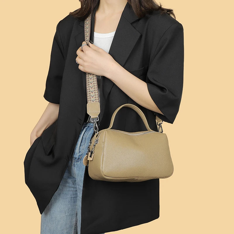 Luxury Soft Genuine Leather Handbag Fashion Women Shoulder Messenger Bag Solid Color Cowhide Tote Fashion Female Crossbody Sac