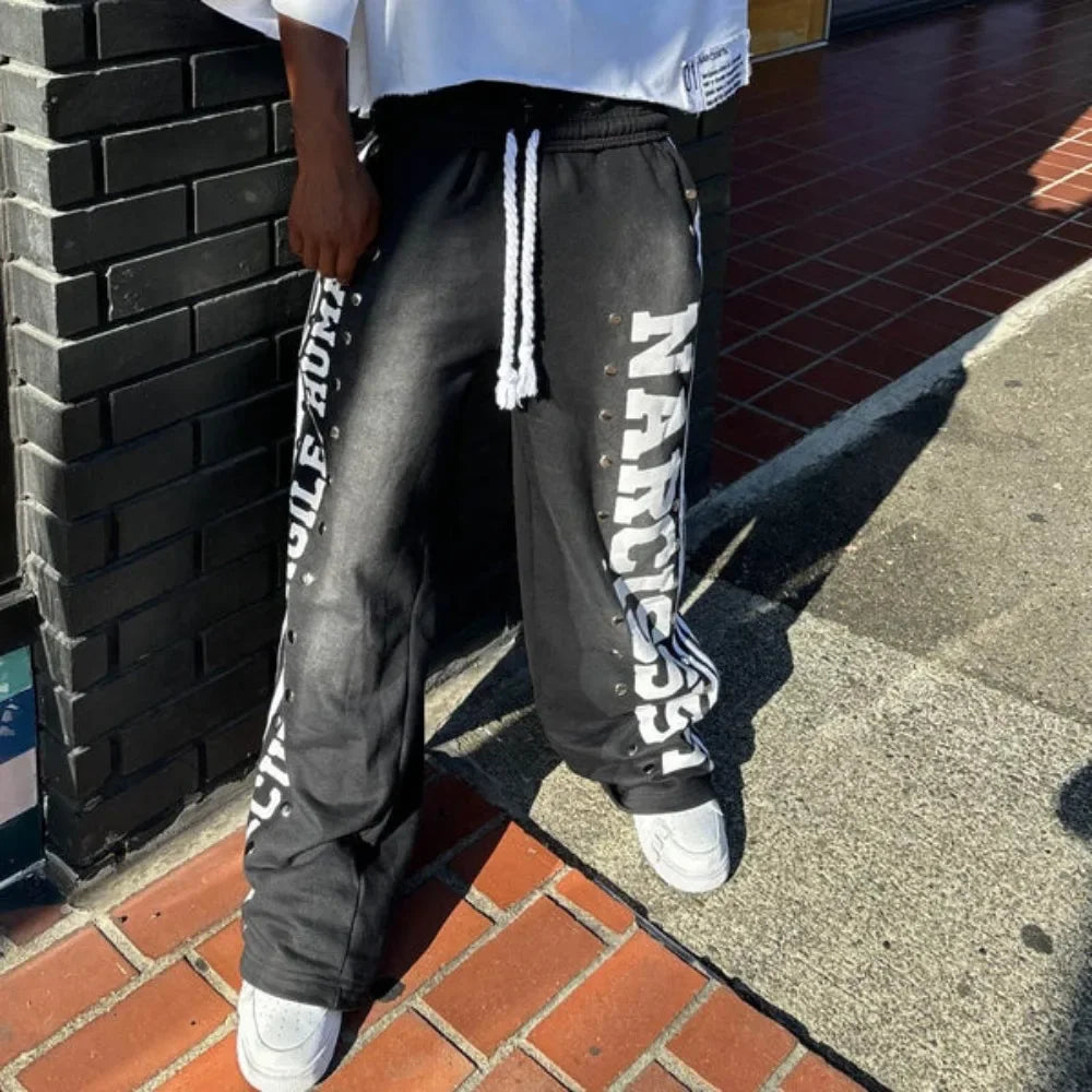Y2k Clothes for Men Gothic Retro Sweatpants T Shirts Two Piece Set Casual Tracksuit Men Oversized Diamond Pattern Street Set