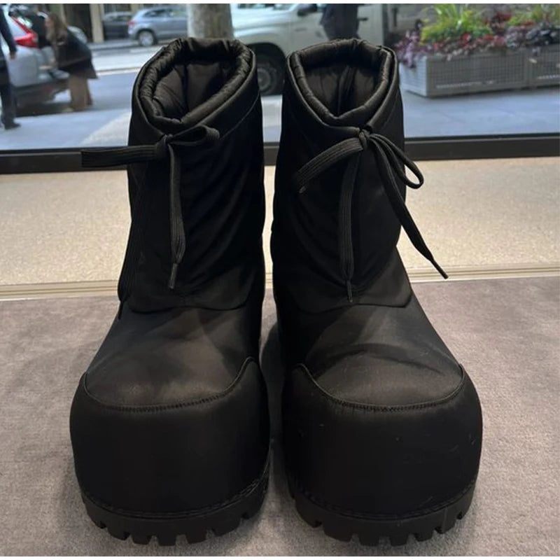 Unisex Big Head Botas Mujer Designer Drawstring Snow Boot Waterproof Anti-slip Warm Padded Thickened Platform Bottom Ankle Shoes
