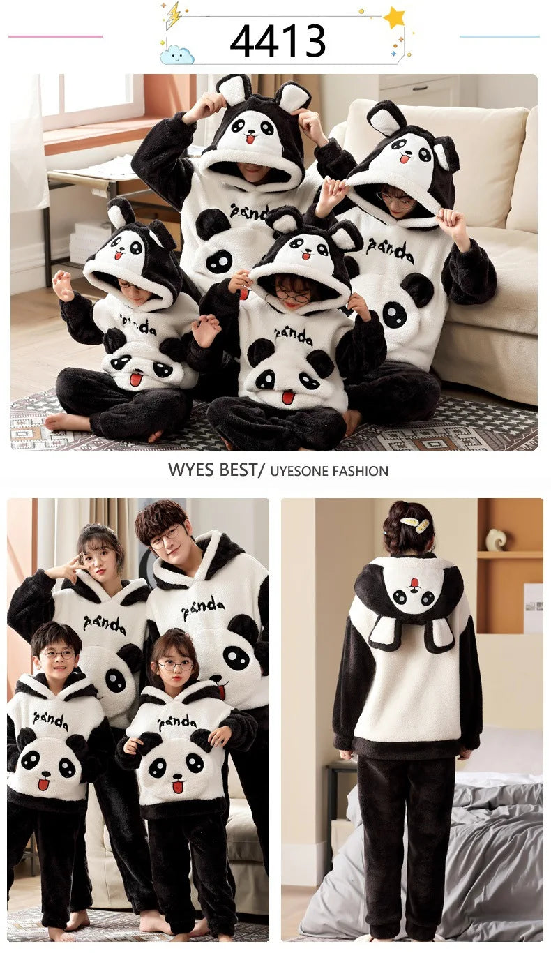 Winter Thicken Family Parent-Child Outfits Pijamas Sets Women Men Anime Sleepwear Adult  Pyjamas Korean Hoodie Suits
