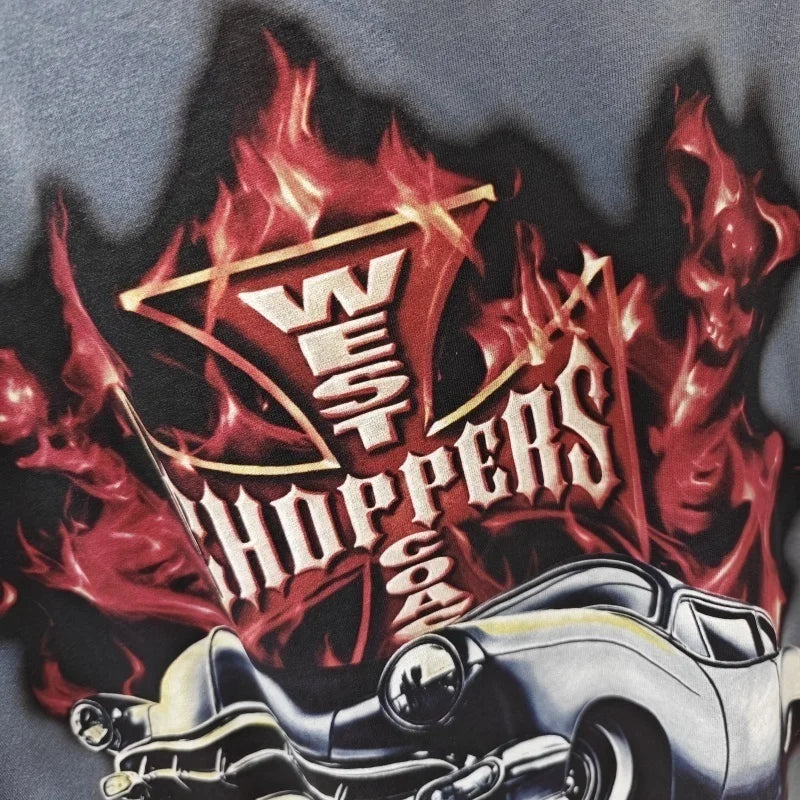 Vintage West Coast Choppers Printed T-Shirt Men's 100% Cotton Breathable Retro Biker Style Loose Fit Casual Streetwear