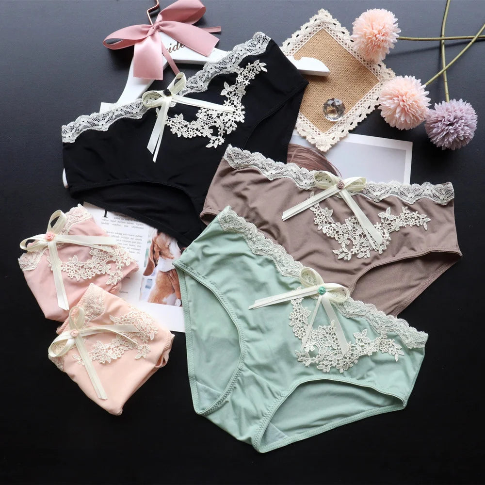 SP&CITY Flower Embroidery Ice Silk Bow Sexy Women's Underwear Low Waist Traceless Breathable Summer Thin Panties Seamless Briefs
