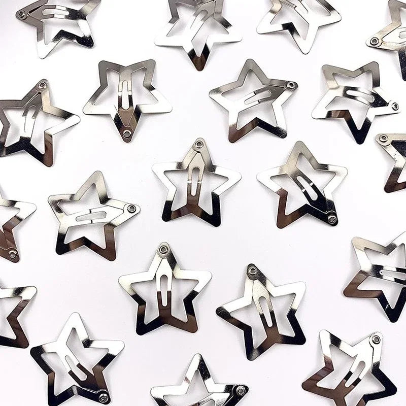 Silver Star BB Hair Clips Y2K Cute Metal Snap Star Hairpins Hair Clips Side Barrettes Hairs Grip Women Hair Accessories Headwear