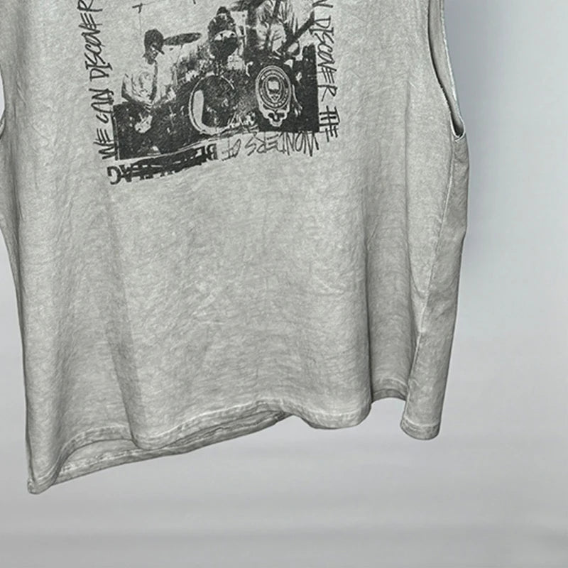 Hip Hop Vintage Washed Black Damaged Hole Tank Men Women Top Quality Cotton Oversized Saint Vest Stitching Sleeveless T Shirt