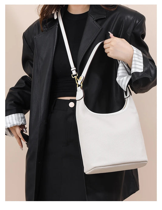 Luxury Soft Genuine Leather Women's Shoulder Crossbody Bags Designer Ladies Bucket Handbag Cow Leather Female Messenger Tote Sac