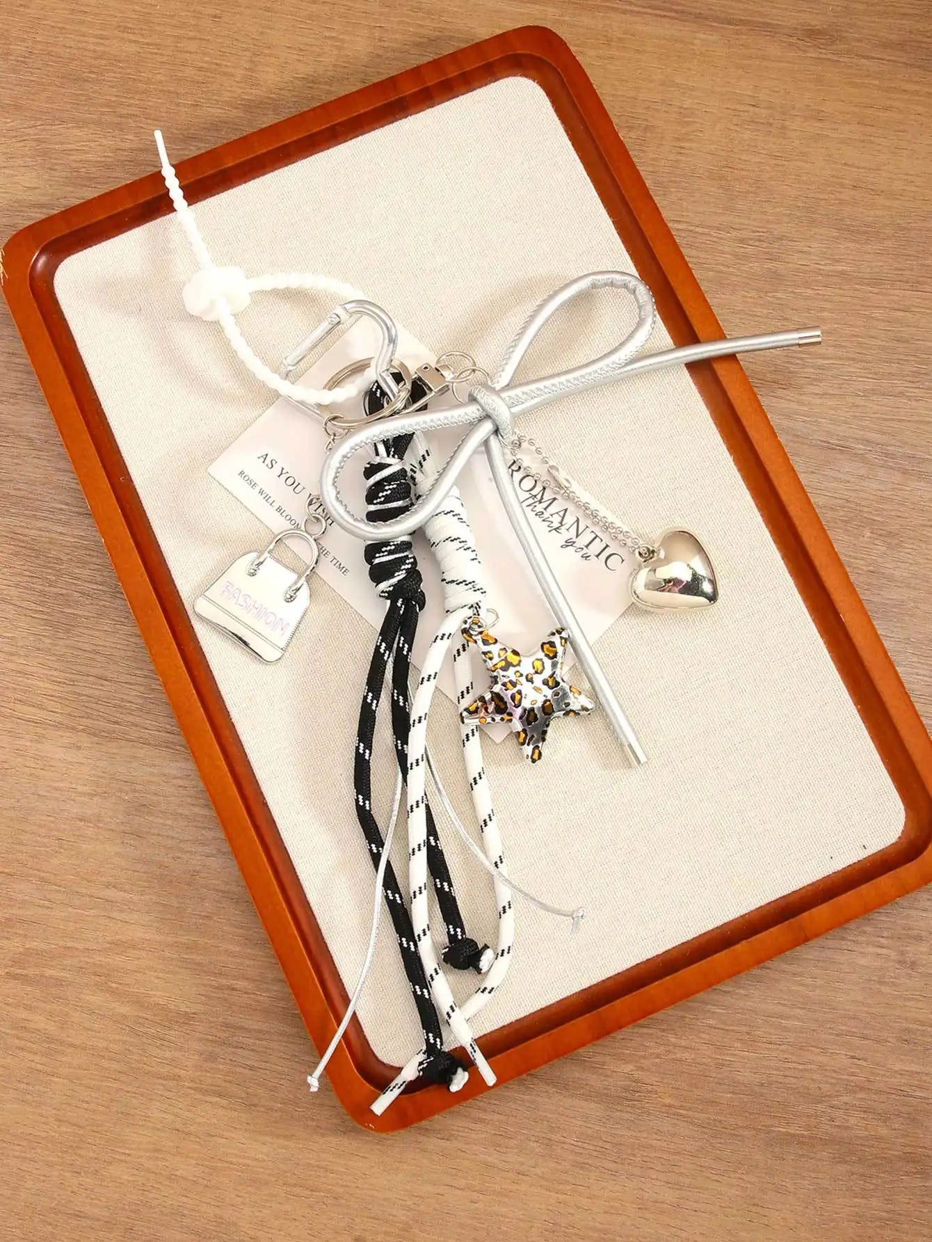 New Leopard Print Five-pointed Star Pendant Mini Bag Love Bow Braided Rope Bag Pendant Keychain High Sense Bag Accessories