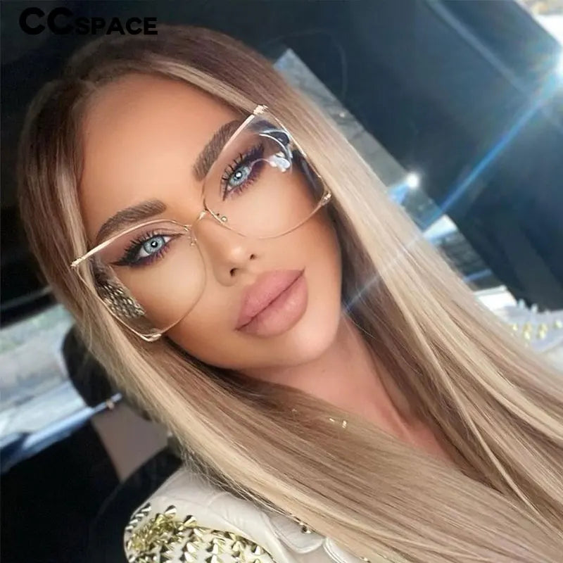 45476 lunettes de soleil carrées surdimensionnées femmes monture en métal mode luxe cadre creux marque lunettes de soleil femme dégradé nuances
