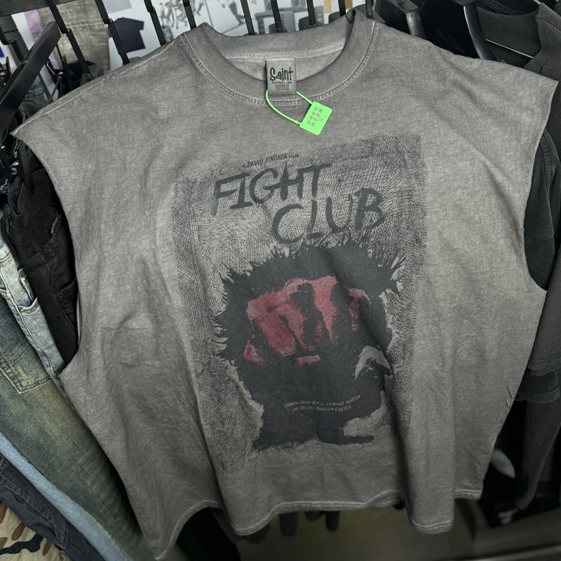 Washed FIGHT CLUB Tank Tops Vest Men Women Summer High Quality SAINT Oversized Sleeveless T-shirt