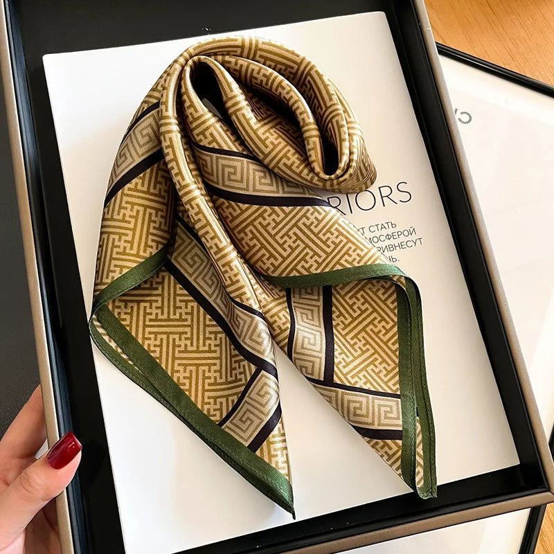 Elegant Soft Satin Square Scarf Headband Decorative Windproof Sun-Proof Versatile Fashion Accessory Neck Scarf