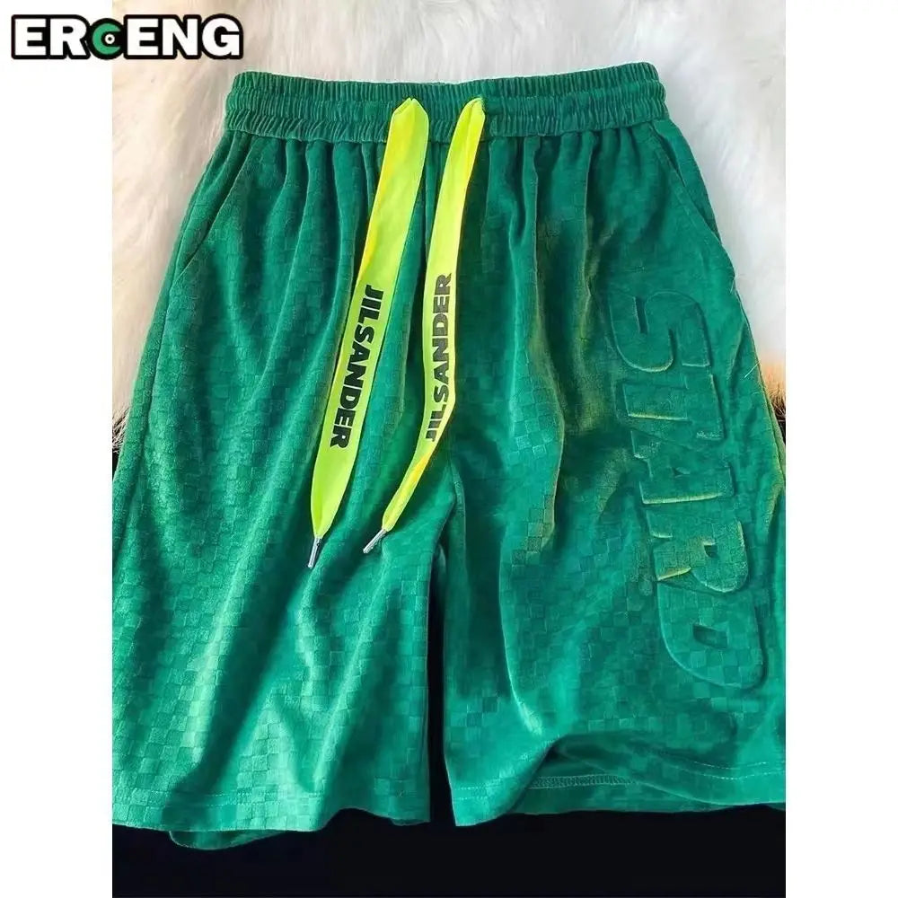High Street Foam Letter Velvet Shorts Men's Fashion Casual Summer Loose Sports Shorts