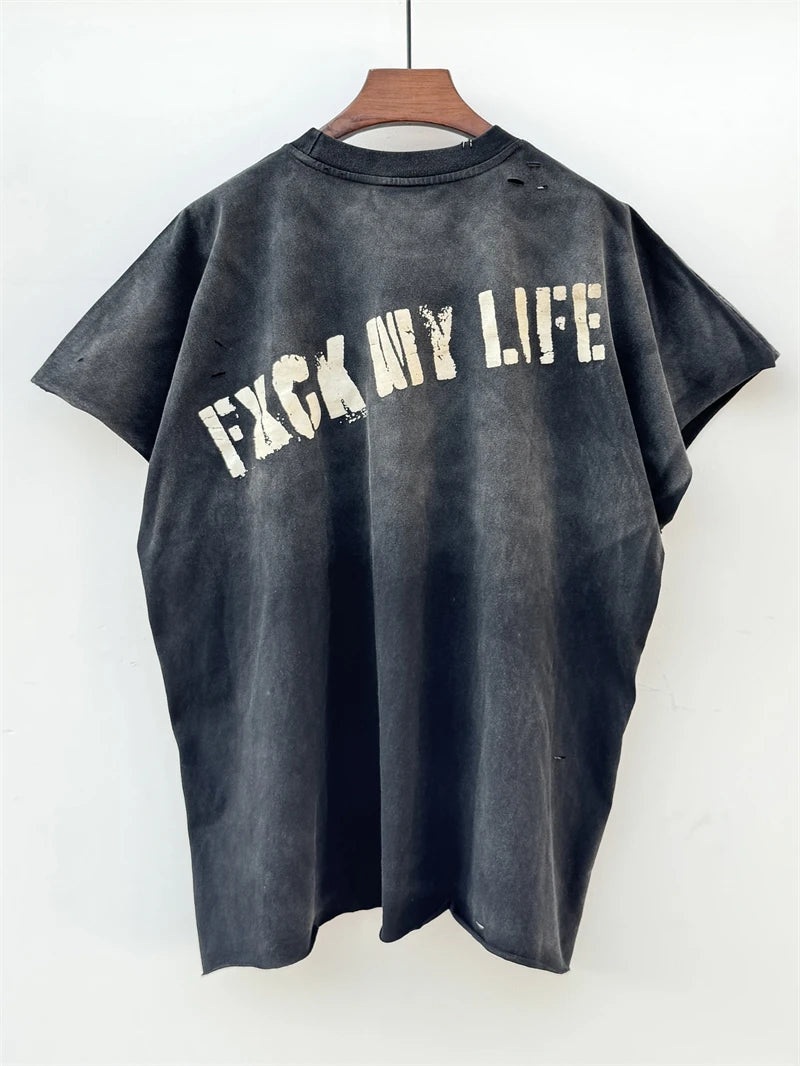 Washed Saint Punk art limited edition BOX TEE Hand Worn Vest T-Shirts Men Women High Quality T Shirt